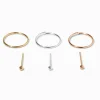 Sterling Silver Mixed Metal 22G Nose Studs & Hoops - 6 Pack