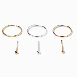 Sterling Silver Mixed Metal 22G Nose Studs & Hoops - 6 Pack