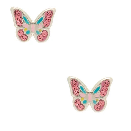 Sterling Silver Pastel Butterfly Stud Earrings