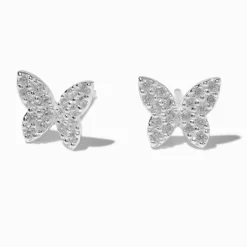 Sterling Silver Pavé Crystal Butterfly Stud Earrings