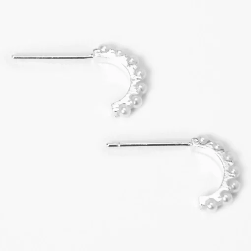 Sterling Silver Pearl 10MM Half Hoop Earrings