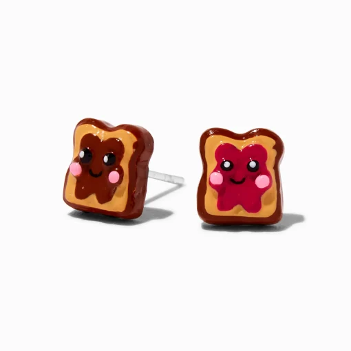 Sterling Silver Post Peanut Butter and Jelly Sandwich Stud Earrings