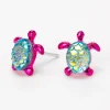 Sterling Silver Post Purple Mermaid Turtle Stud Earrings