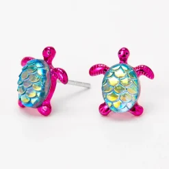 Sterling Silver Post Purple Mermaid Turtle Stud Earrings