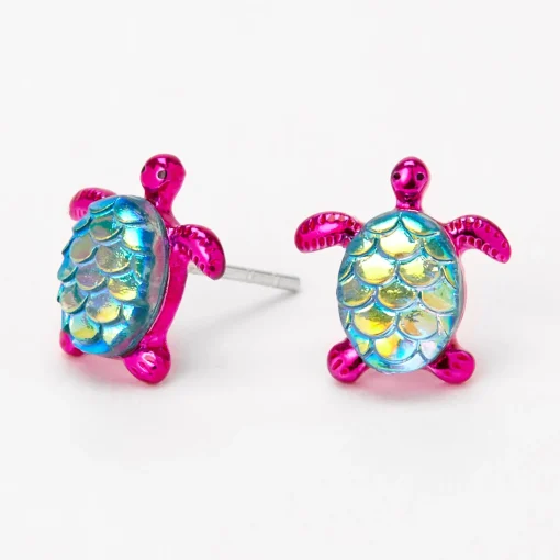 Sterling Silver Post Purple Mermaid Turtle Stud Earrings
