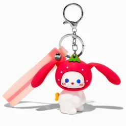 Strawberry Bunny Ears Wristlet Keychain