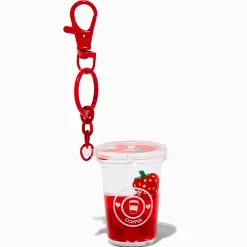 Strawberry Coffee Water-Filled Glitter Keychain
