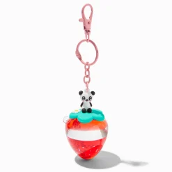 Strawberry Panda Water-Filled Glitter Keychain