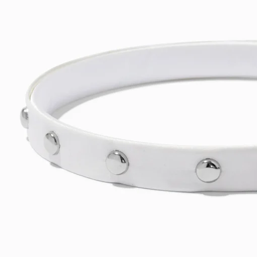 Studded White Faux Leather Headband