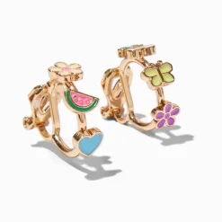 Summer Motif Clip-On Hoop Earrings