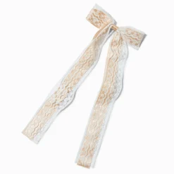 Tan Lace Satin Hair Bow Clip