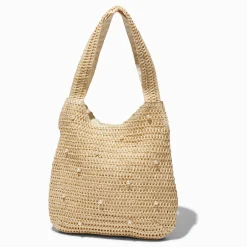 Tan Pearl Woven Slouchy Shoulder Bag