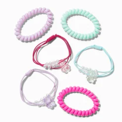 Teddy Bear Charm Mixed Hair Ties - 6 Pack