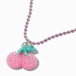 Textured Cherry Pink Beaded Pendant Necklace