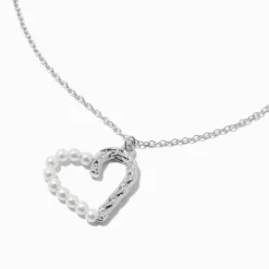 Textured Pearl Heart Pendant Necklace
