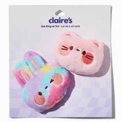 Tie Dye Bunny & Pink Cat Plush Magnet Set - 2 Pack