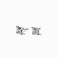 Titanium Crystal Butterfly Stud Earrings