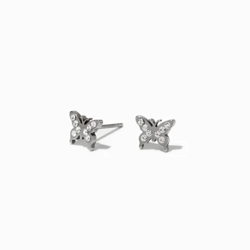 Titanium Crystal Butterfly Stud Earrings