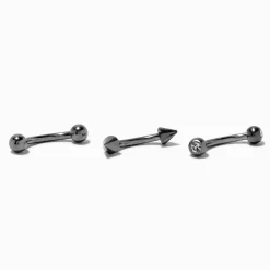 Titanium Cubic Zirconia 16G Tri-Stud Rook Earrings - 3 Pack