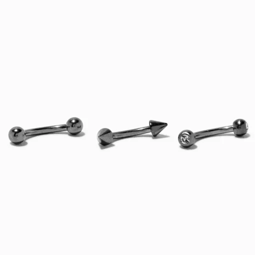 Titanium Cubic Zirconia 16G Tri-Stud Rook Earrings - 3 Pack