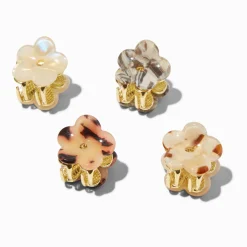 Tortoiseshell Flower Mini Hair Claws - 4 Pack