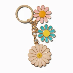 Triple Daisy Enamel Keychain