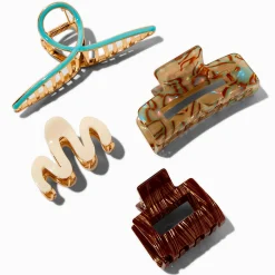 Turquoise & Brown Textured Hair Claws - 4 Pack