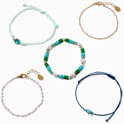 Turquoise Fish & Seashell Bracelet Set - 5 Pack