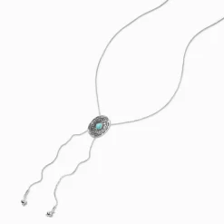 Turquoise Medallion Cowgirl Silver-tone Bolo Necklace