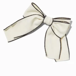 White & Black Trim Hair Bow Clip