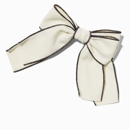 White & Black Trim Hair Bow Clip