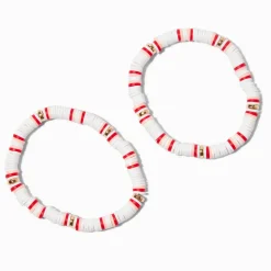 White & Pink Heishi Bead Stretch Bracelets - 2 Pack