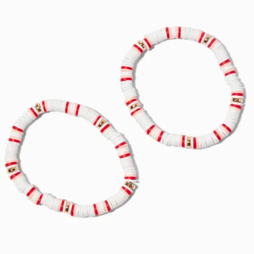 White & Pink Heishi Bead Stretch Bracelets - 2 Pack
