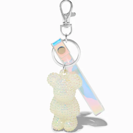 White Bling Bear Keychain