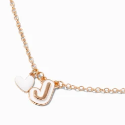 White Bubble Initial Heart Pendant Necklace - J