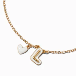 White Bubble Initial Heart Pendant Necklace - L