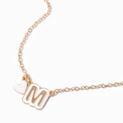 White Bubble Initial Heart Pendant Necklace - M