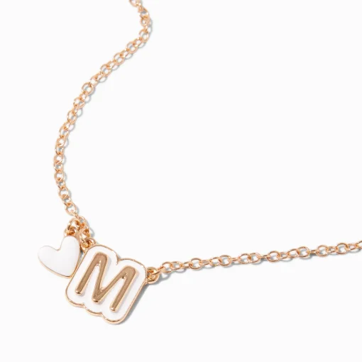 White Bubble Initial Heart Pendant Necklace - M