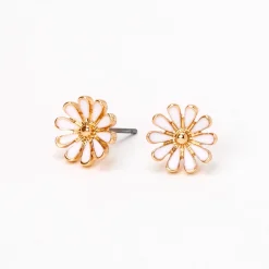 White Daisy Enamel Stud Earrings