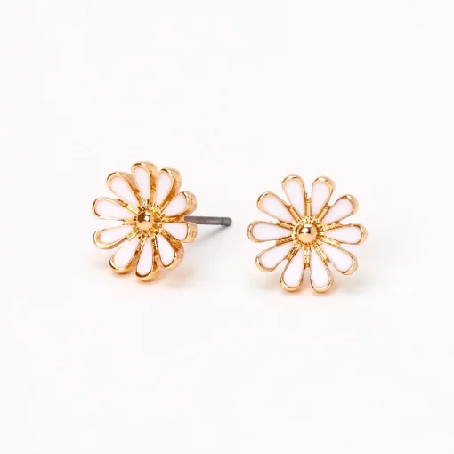 White Daisy Enamel Stud Earrings