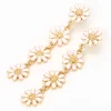 White Daisy Flower Linear 2" Drop Earrings