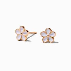White Daisy Gold-tone Stud Earrings