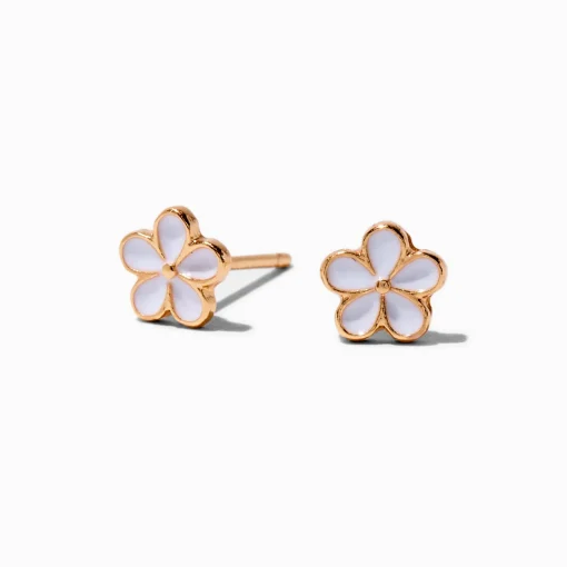 White Daisy Gold-tone Stud Earrings