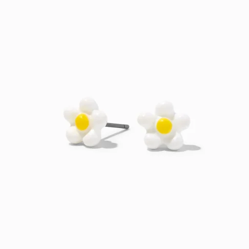 White Daisy Stud Earrings