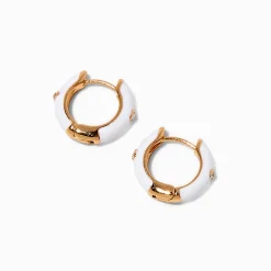 White Enamel Huggie Hoop Earrings