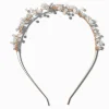 White Floral & Pearl Gold-tone Headband
