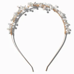 White Floral & Pearl Gold-tone Headband