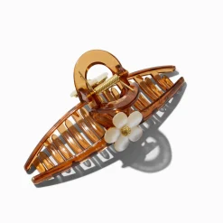 White Flower Brown Metal Hair Claw