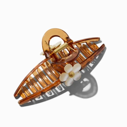 White Flower Brown Metal Hair Claw