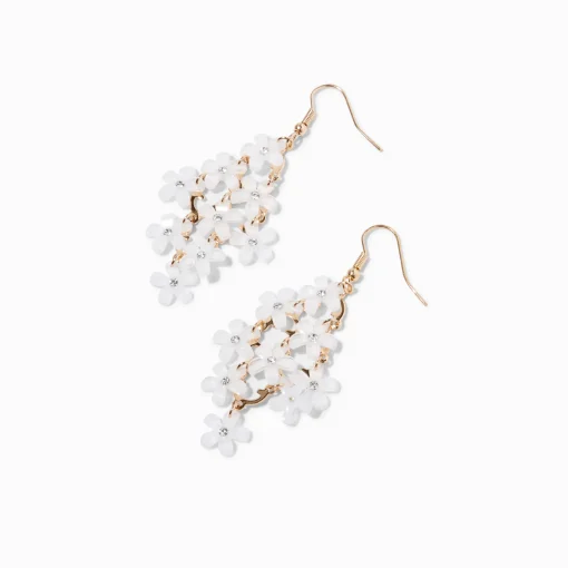 White Flower Chandelier 2.5" Drop Earrings